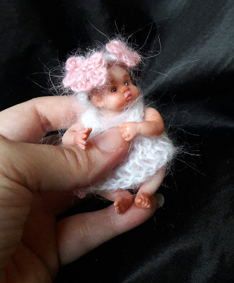 Handmade Mini polymer clay baby doll by Kovalevadoll