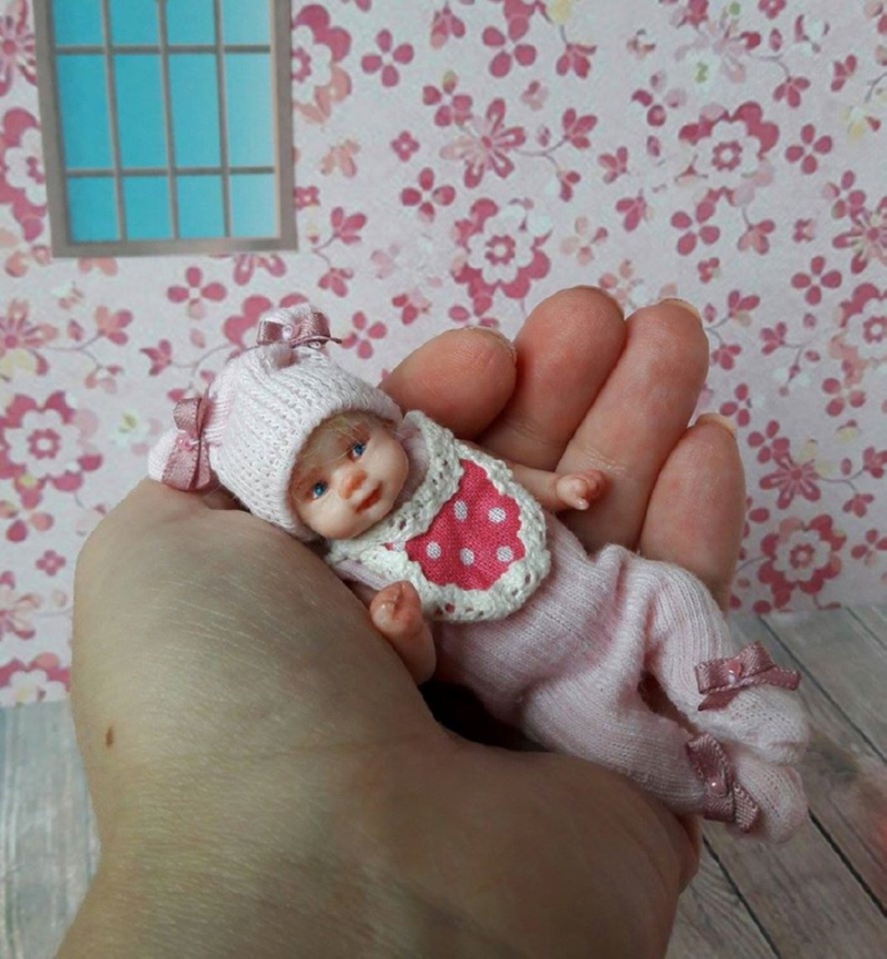 Miniature polymer clay baby doll by Kovalevadoll