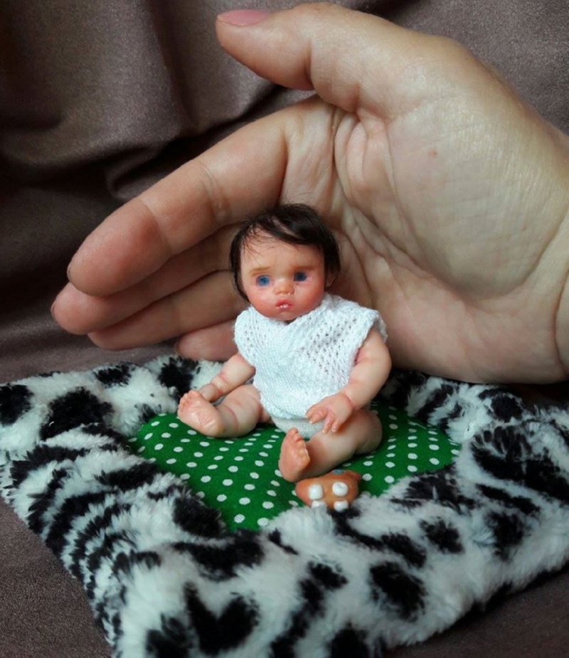 Miniature polymer clay baby doll by Kovalevadoll