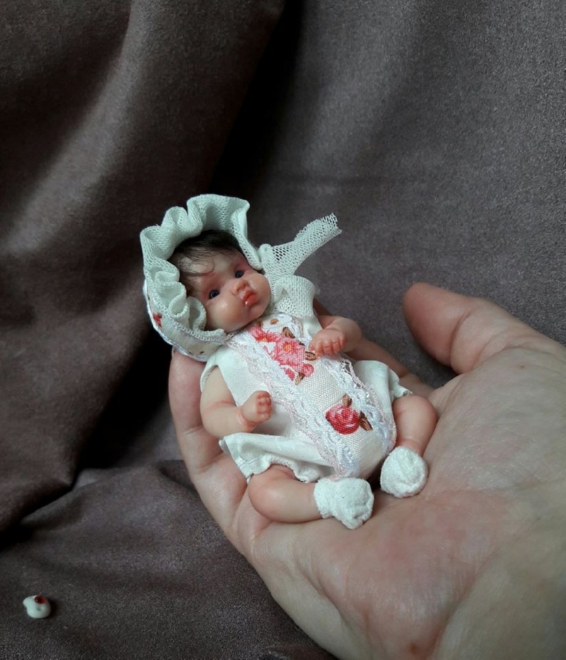 Mini reborn polymer clay baby doll by Kovalevadoll